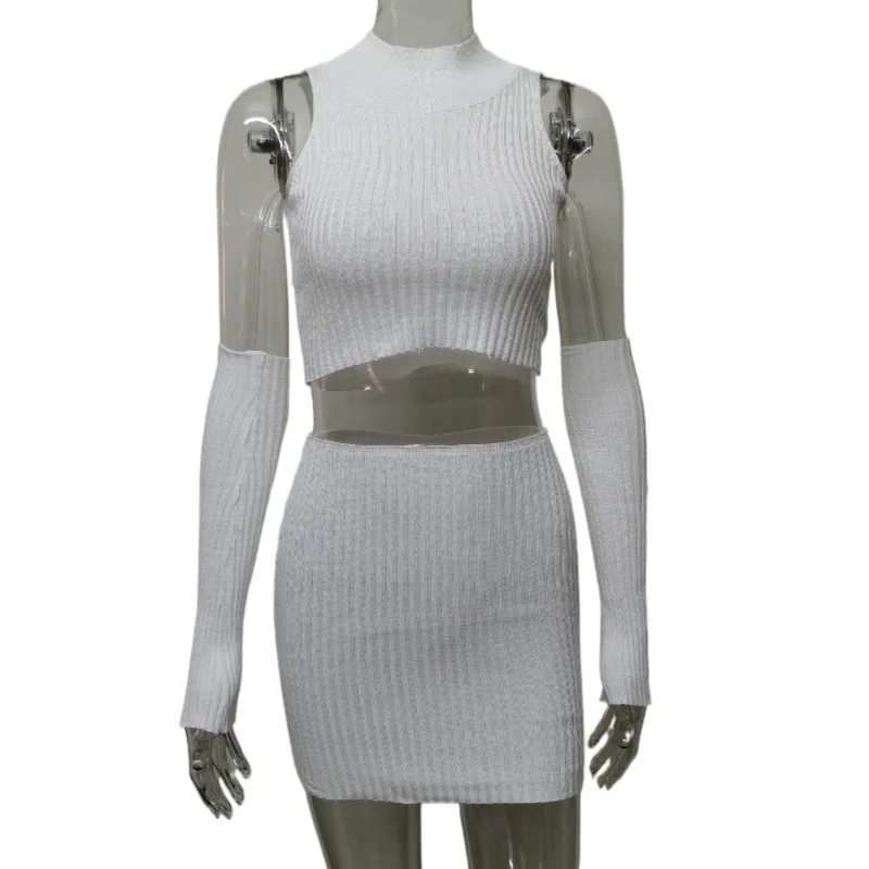 2025 Herfst Nieuwe Sexy Crop Top Mouwloos Vest Bodycon Korte Rok Tweedelige Set Damesmode Outfit