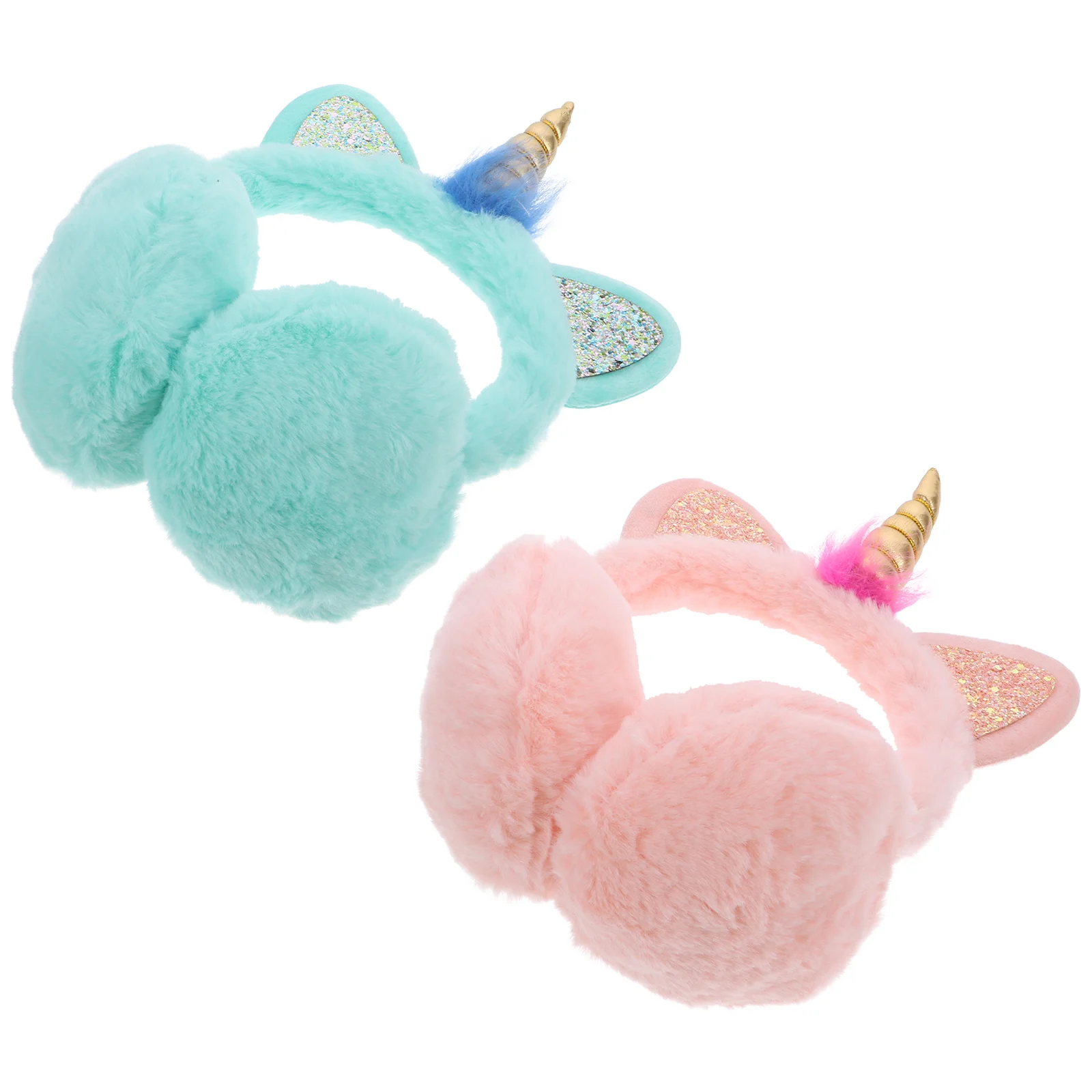 2 قطعة غطاء للأذنين لطيف على شكل وحيد القرن غطاء رأس شتوي دافئ ناعم الملمس تأثير بصري غطاء رأس عصري متعدد الاستخدامات