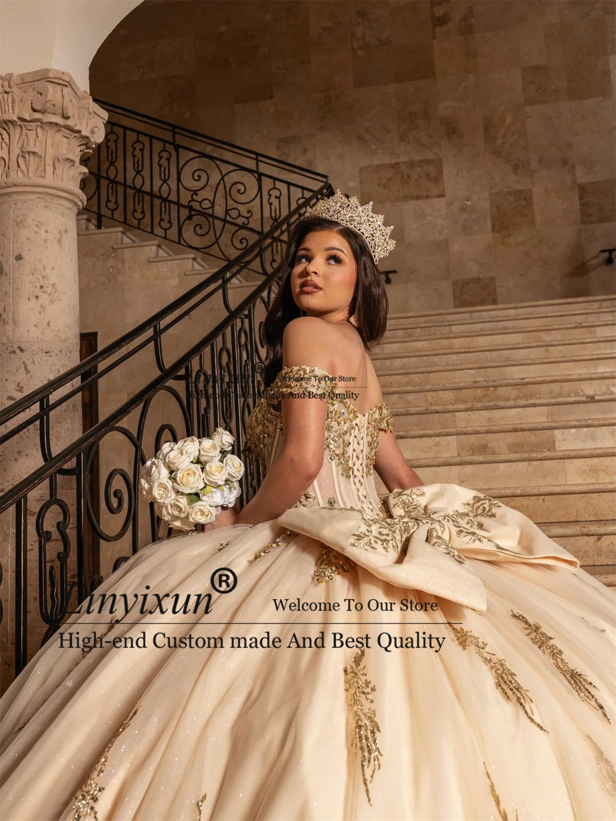 Vestido de Baile Princesa com Apliques de Renda, Vestido de Quinceañera Personalizado Mexicano para Aniversário de 16 Anos, Vestido de 15 Anos com Ombro a Ombro