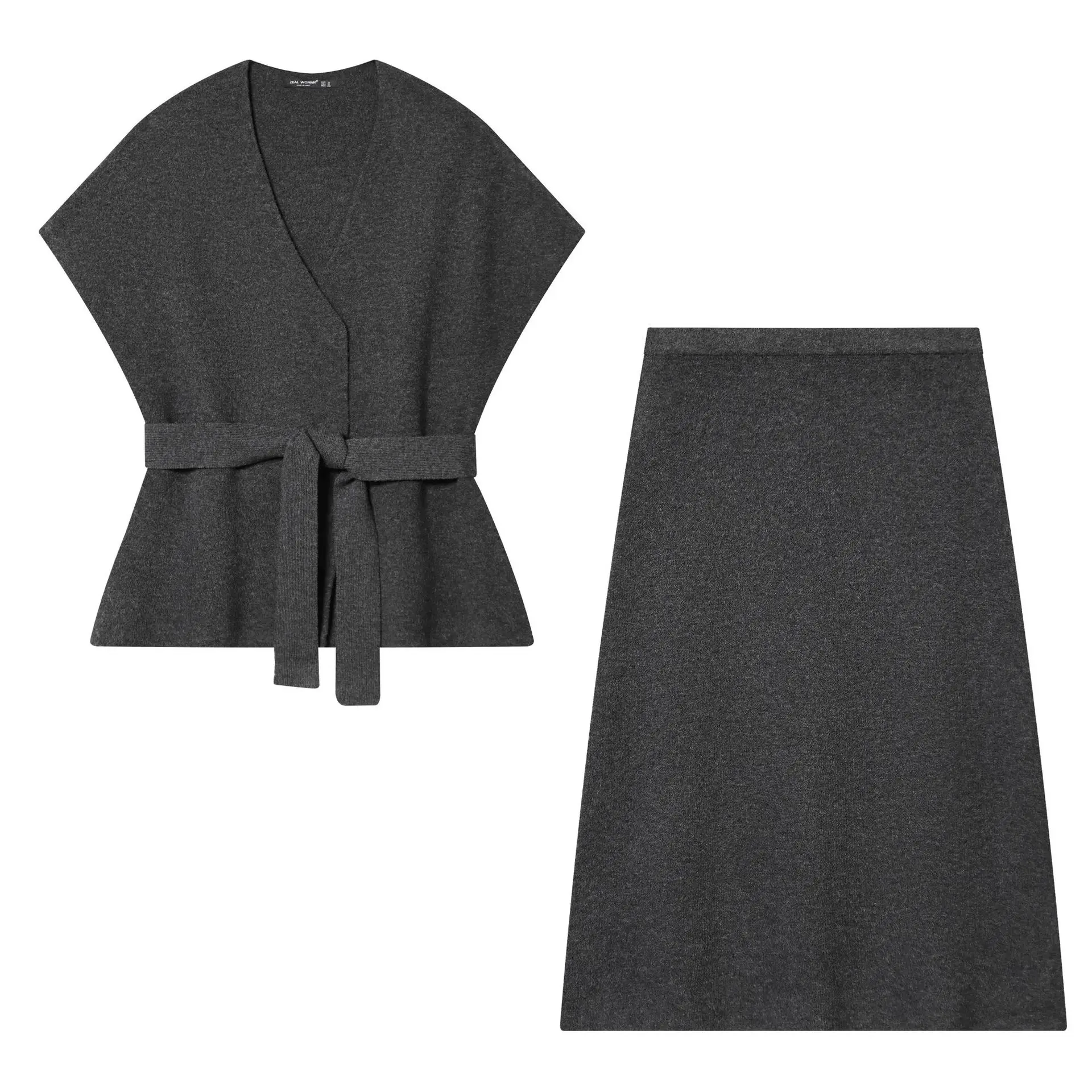 

Women's Fashion Short-Sleeve V-Neck Knit Vest with Belt + Skirt K6B3