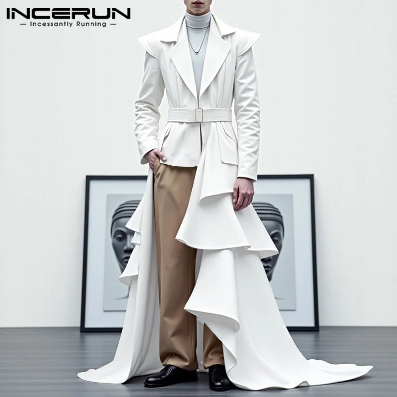 INCERUN Giacca da uomo irregolare Streetwear Risvolto Manica lunga Volant Moda elegante Giacca lunga stile 2025 Cappotti da uomo casual S-5XL
