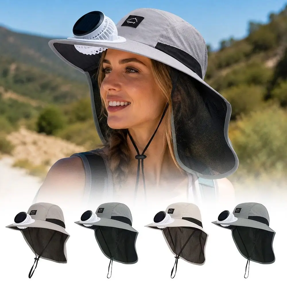 Outdoor Wide Brim Solar Powered Fan Hat Breathable Anti UV Fisherman Hat USB Charging Quick-dry Fishing Sun Cap Summer