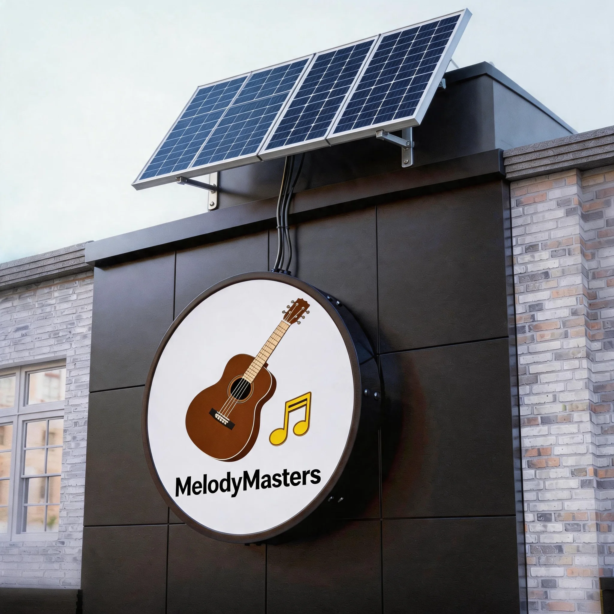 Custom Solar Powered LED Light Box, Outdoor Wall Mount Illuminated Business Sign, Round Advertising Signage for Music Store