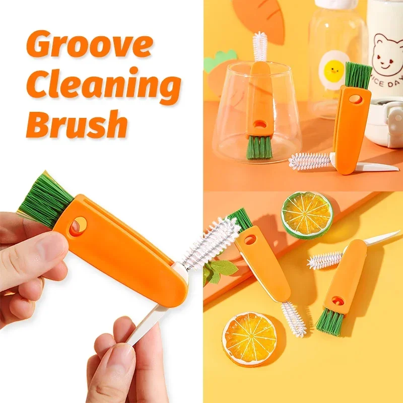 3 In 1 Bottle Cap Cleaning Brush Milk Bottle Brushs Cup Cover Clean Brush Kitchen Portable Multifunctional Groove Cleaning Brush