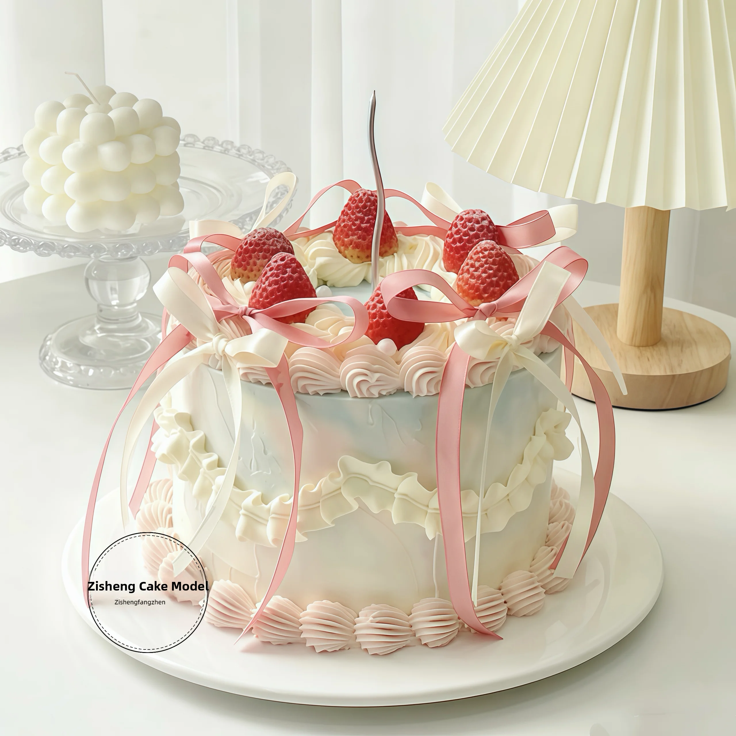 2026-new-simple-ballet-sle-knot-ribbon-stberry-fairy-simulation-cake-model-display-for-window-cabinet-decoration