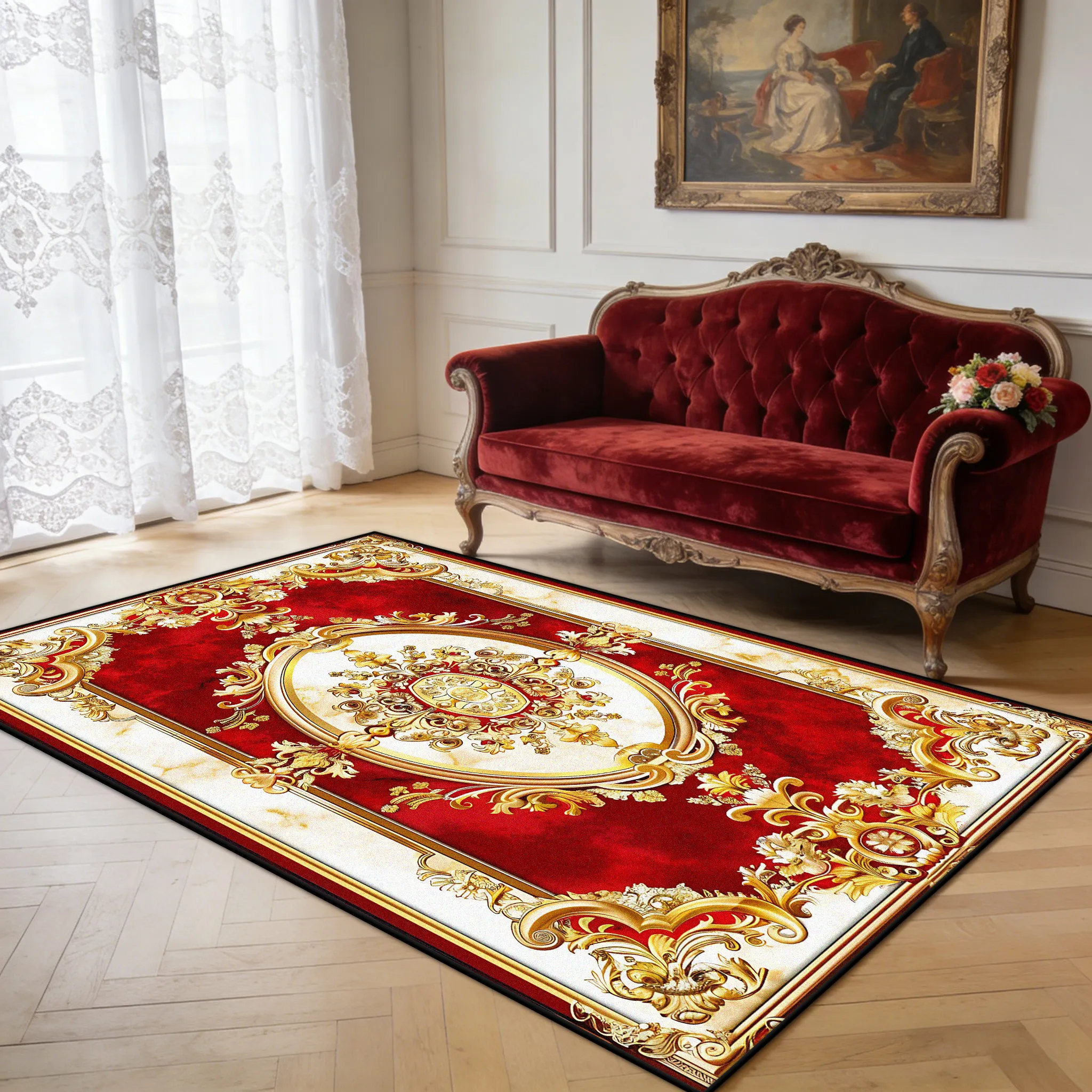 

Роскошный ковер в европейском стиле для гостиной, классическое украшение, цветочный дизайн, моющийся нескользящий ковер, пушистый коврик для спальни, гостиной