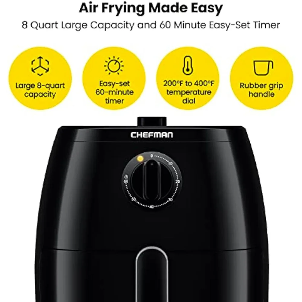 2023 New  TurboFry 8-Quart Air Fryer, Integrated 60-Minute Timer for Healthy Cooking, Cook with 80% Less Oil