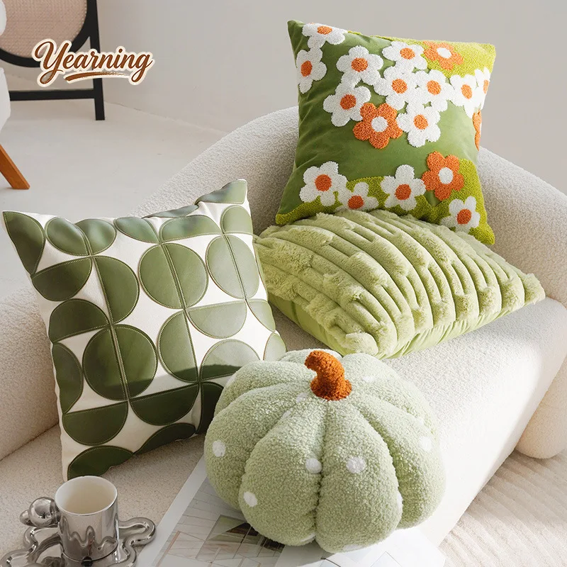 

Cute And Fresh Living Room Sofa Cushion Flower Bed Bay Window Green Cushion Headboard Cushion With Core
