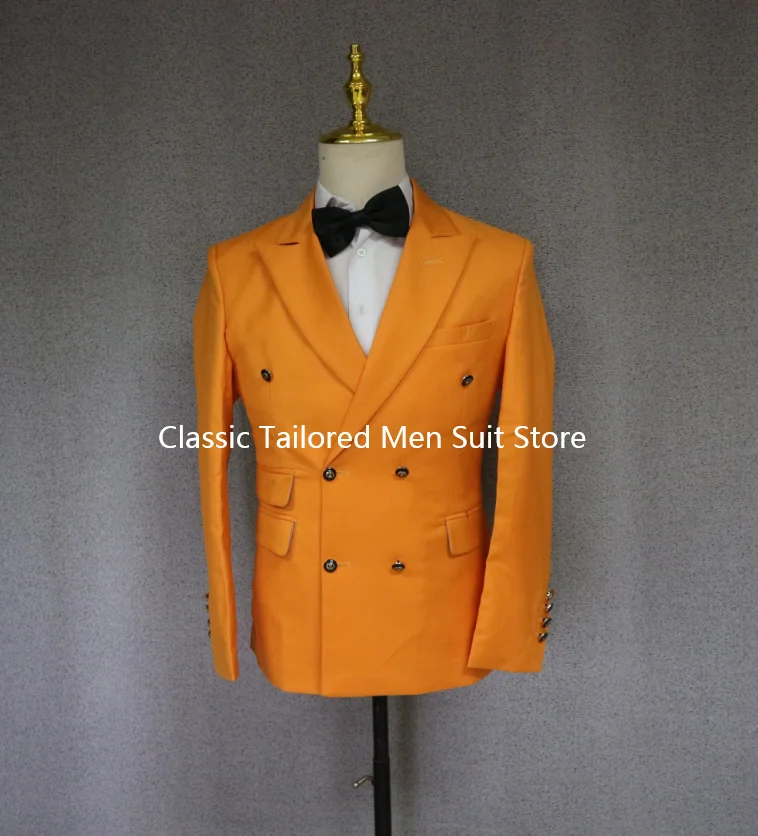 2024 New Design Double Breasted Men Suit Orange Slim Fit Peak Lapel Wedding Suits For Men Prom Blazer Groom Tuxedo Jacket Pants