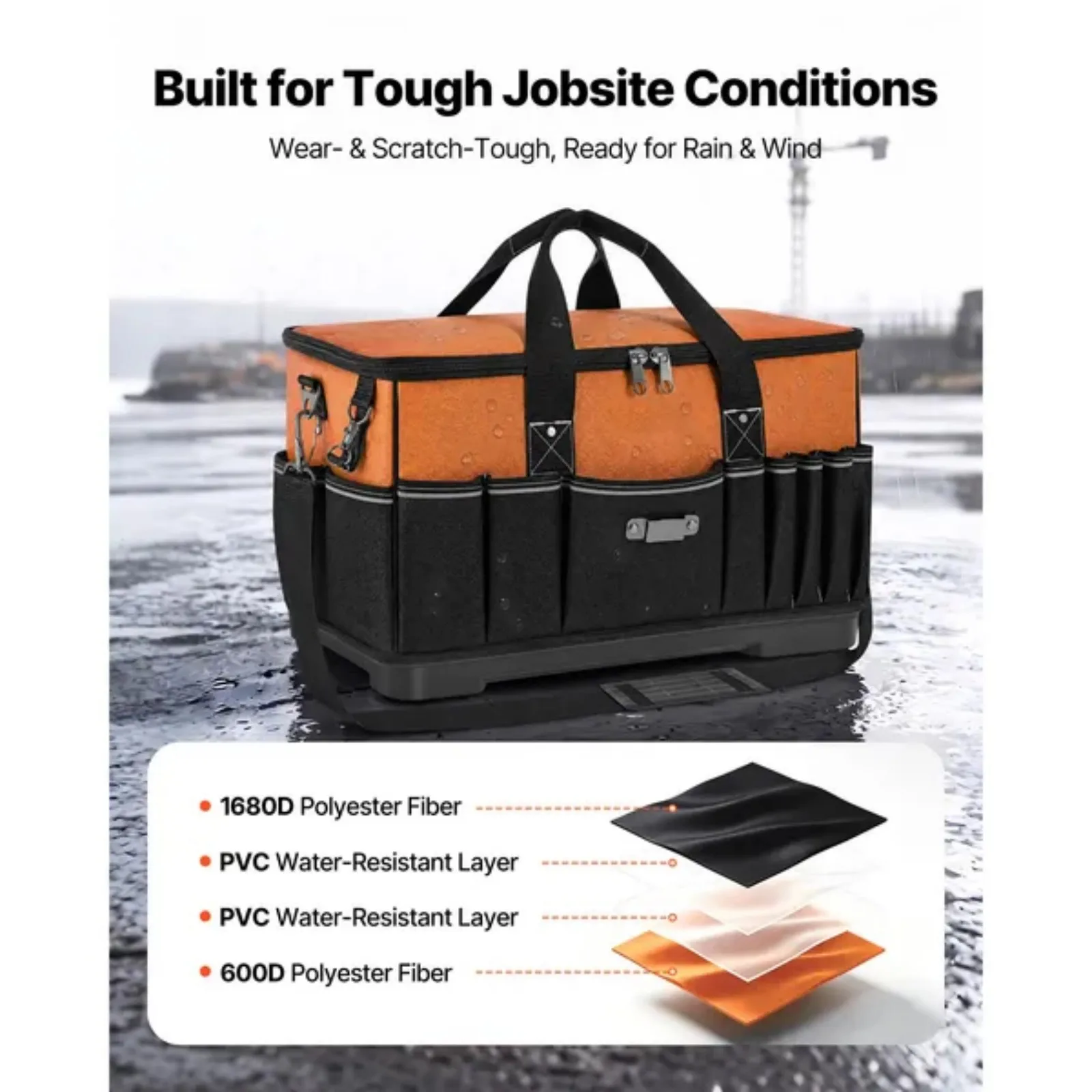 Tool Bag, 19.1 Inch, 33-Pocket Portable Large Tool Box Organizer Storage, Toolbox with Water-Resistant Base, Zipper, Adjustable Shoulder Strap Toolbag, for Men Women Dad Husband Fathers Day