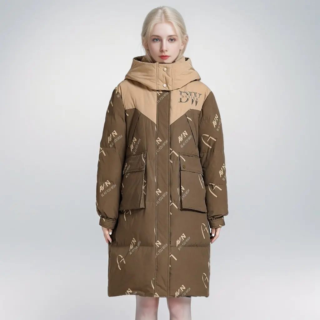 

Women's Mid-Length Over-the-Knee down Cotton-Padded Coat Winter Thickened Warm Printed Stitching Winter Clothes