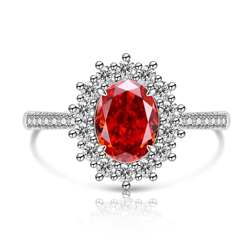 925 Sterling Silber Mode Luxus-Ring mit Eisblumen-Schliff, Taubenei-Sonnenblumen-Kristall und Zirkon für Damen, Schmuckgeschenk – Detail 13