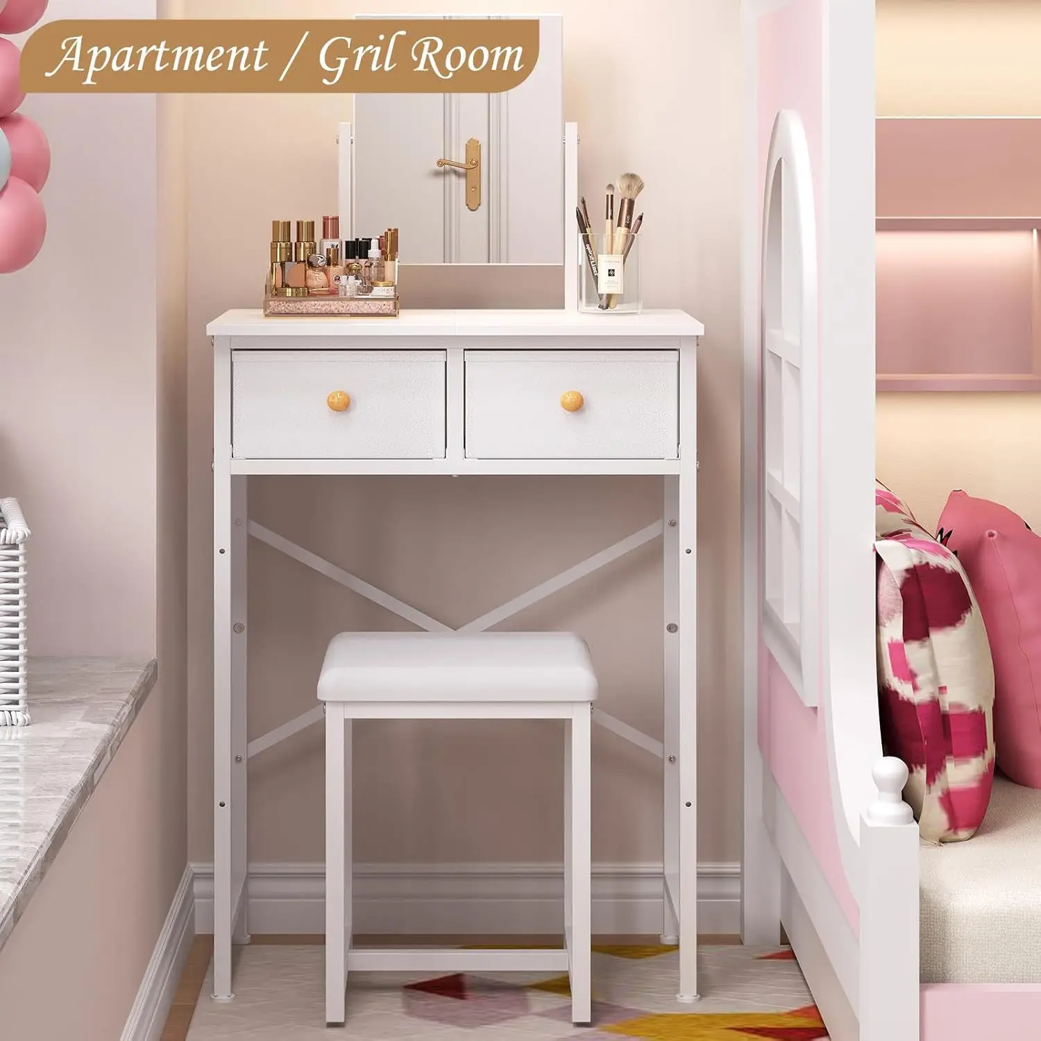 Bedroom Small Makeup Dresser with Mirror and Chair Little Girl Dresser Mini Dresser Set Cross Border
