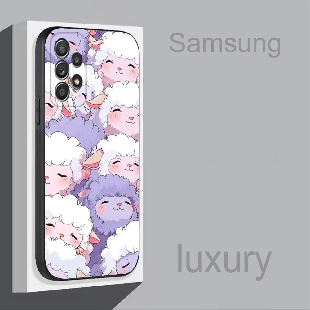 Funda blanda negra con dibujos animados C-Cute Sheep-P para Samsung S 25,24,23,22,30,21,10,9,Ultra,Plus,Lite,FE,4,5G