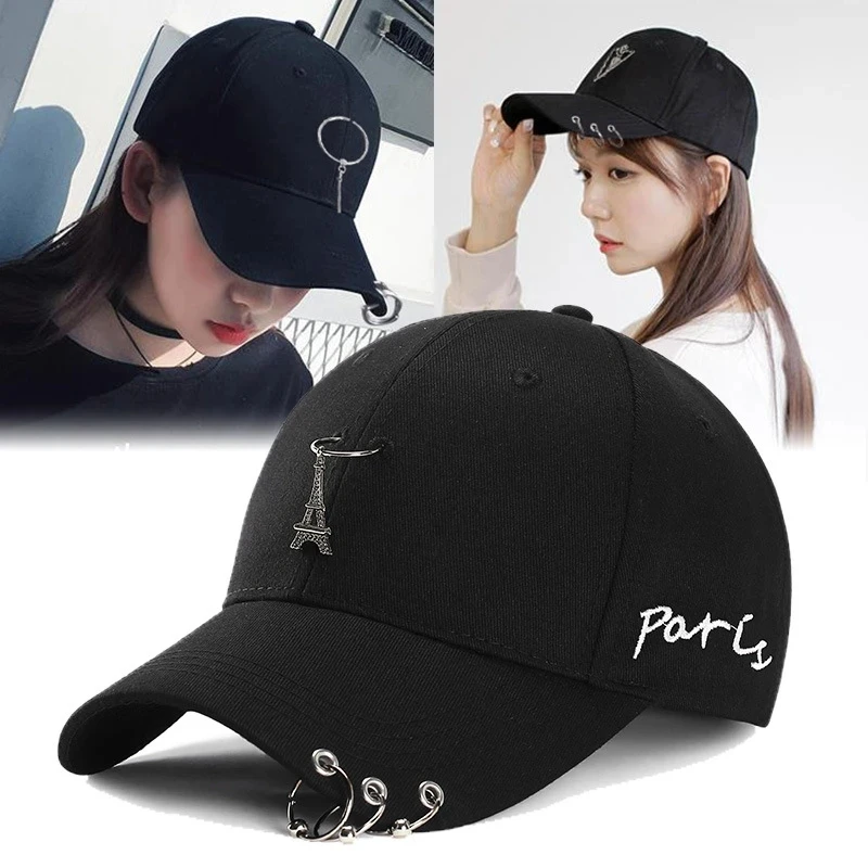 Gorra de béisbol con anillo de perforación, sombrero de papá, Punk, Hip Hop, algodón, informal, sólido, ajustable, Unisex