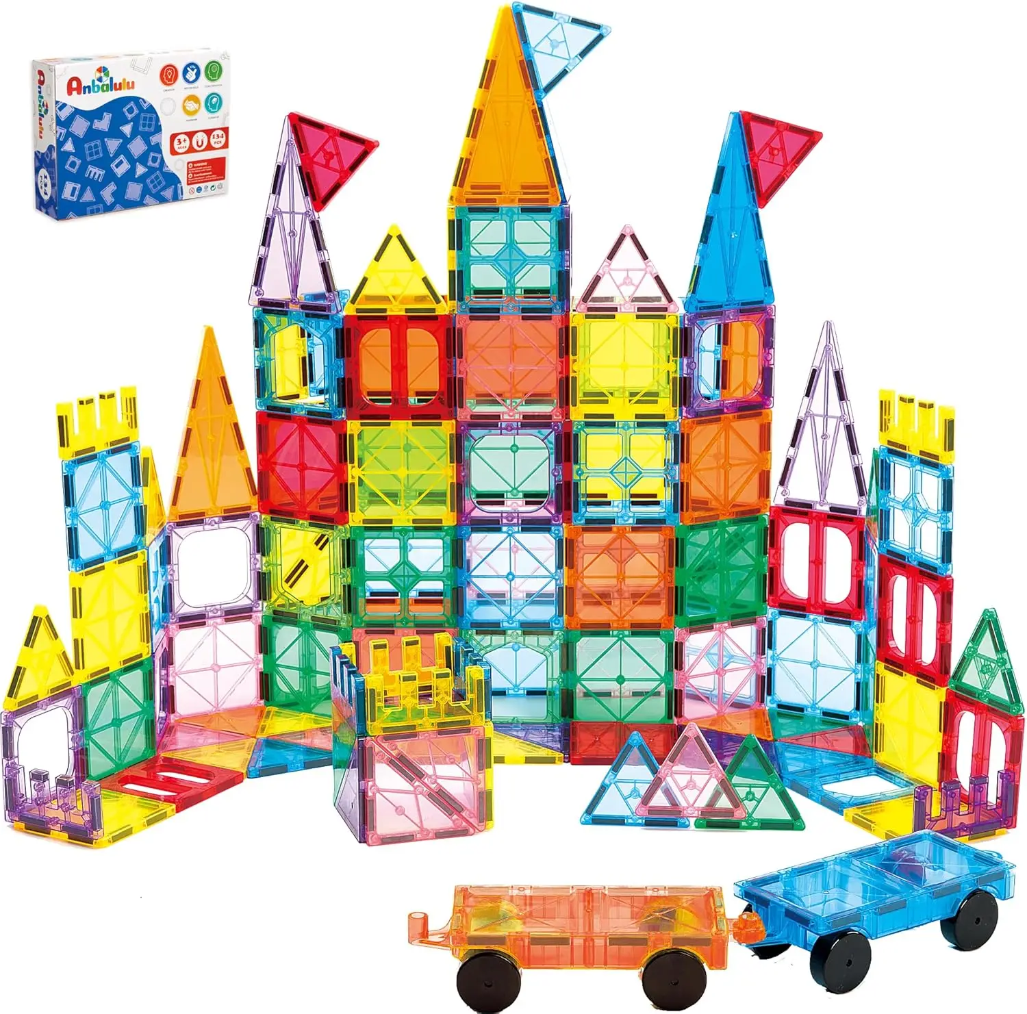

134PCS Magnetic Building Tiles, STEM Stacking Toys for Kids Boys Girls, Large Magnet Set