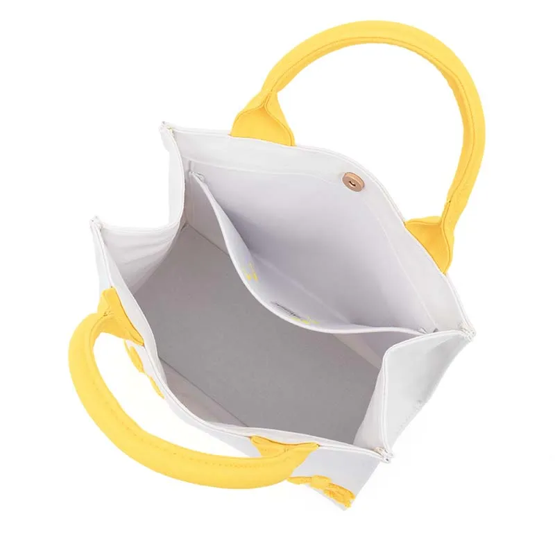 Brand Cotton Tote Bag Women Embroidered Logo Casual Handbag White Yellow Contrast Color Reusable Shopping Towel Bag