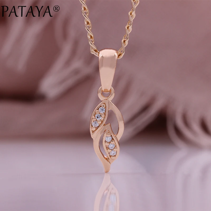 PATAYA Lucky Leaf Hollow Earrings Rings 585 Rose Gold Color Ethnic Bride Wedding Jewelry Sets Fashion 2023 Women Party Usual Set