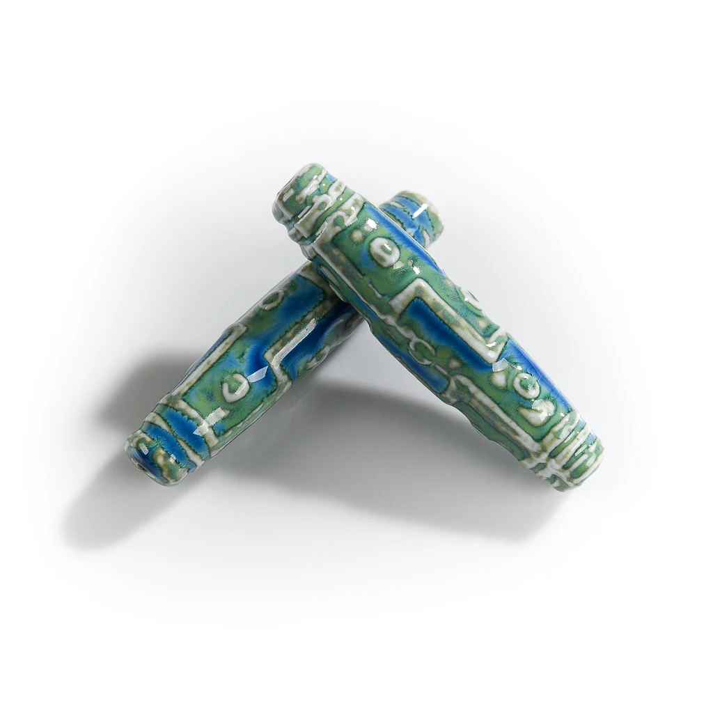 70#2pcs Big Retro Pottery Beads  Exquisite Special Ancient Civilization Abstract Art Ceramic Jewelry Part For Necklace #XN091