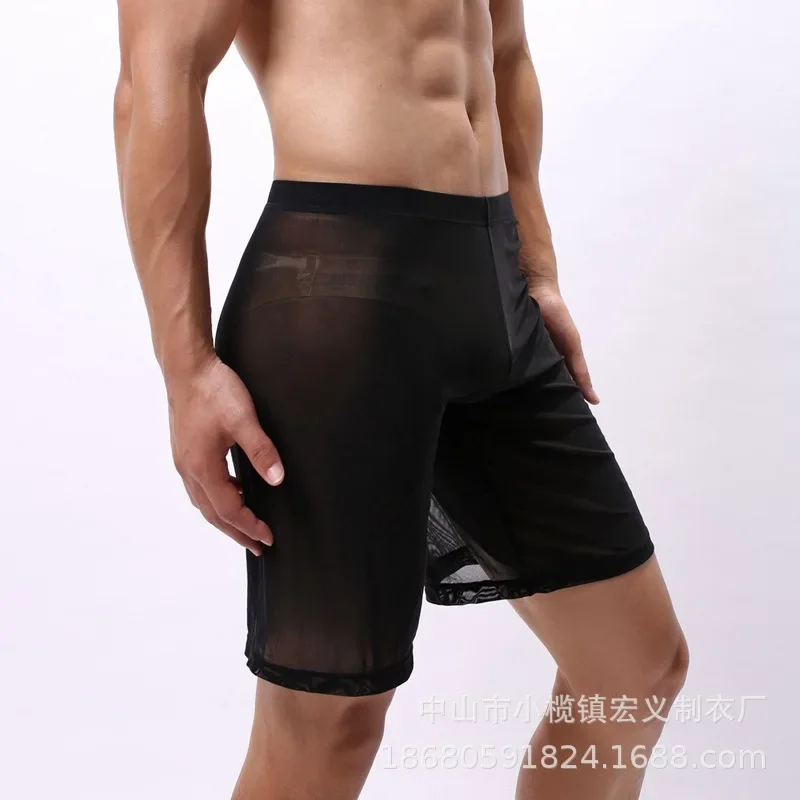 

Sexy Extended Men's Boxy Underwear Mesh Transparent Thin Breathable Middle Pants Gays Low Waist Hollow Sailor Legs Boxer Shorts
