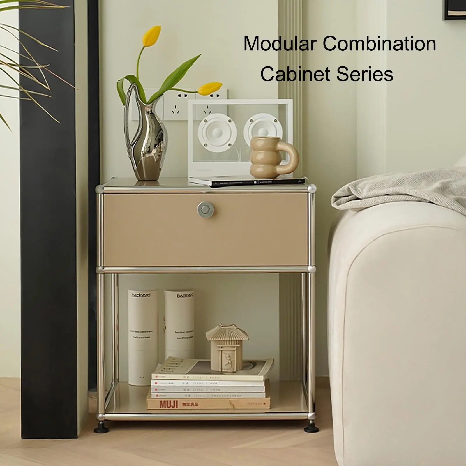 Modern Bedside Table Night Stand with Storage Drawer and Shelf,Small End Side Table for Bedroom,Living Room