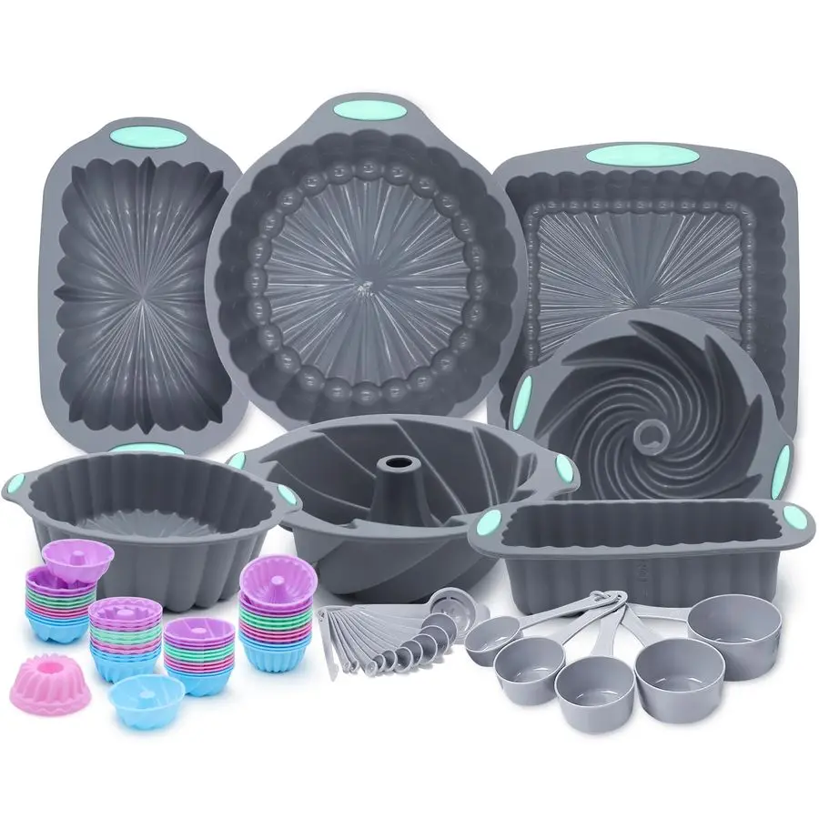 

Набор силиконовых форм для выпечки из 72 предметов, антипригарные формы для духовки, легко извлекаемые силиконовые формы для кухни, включая формы для кексов и хлеба