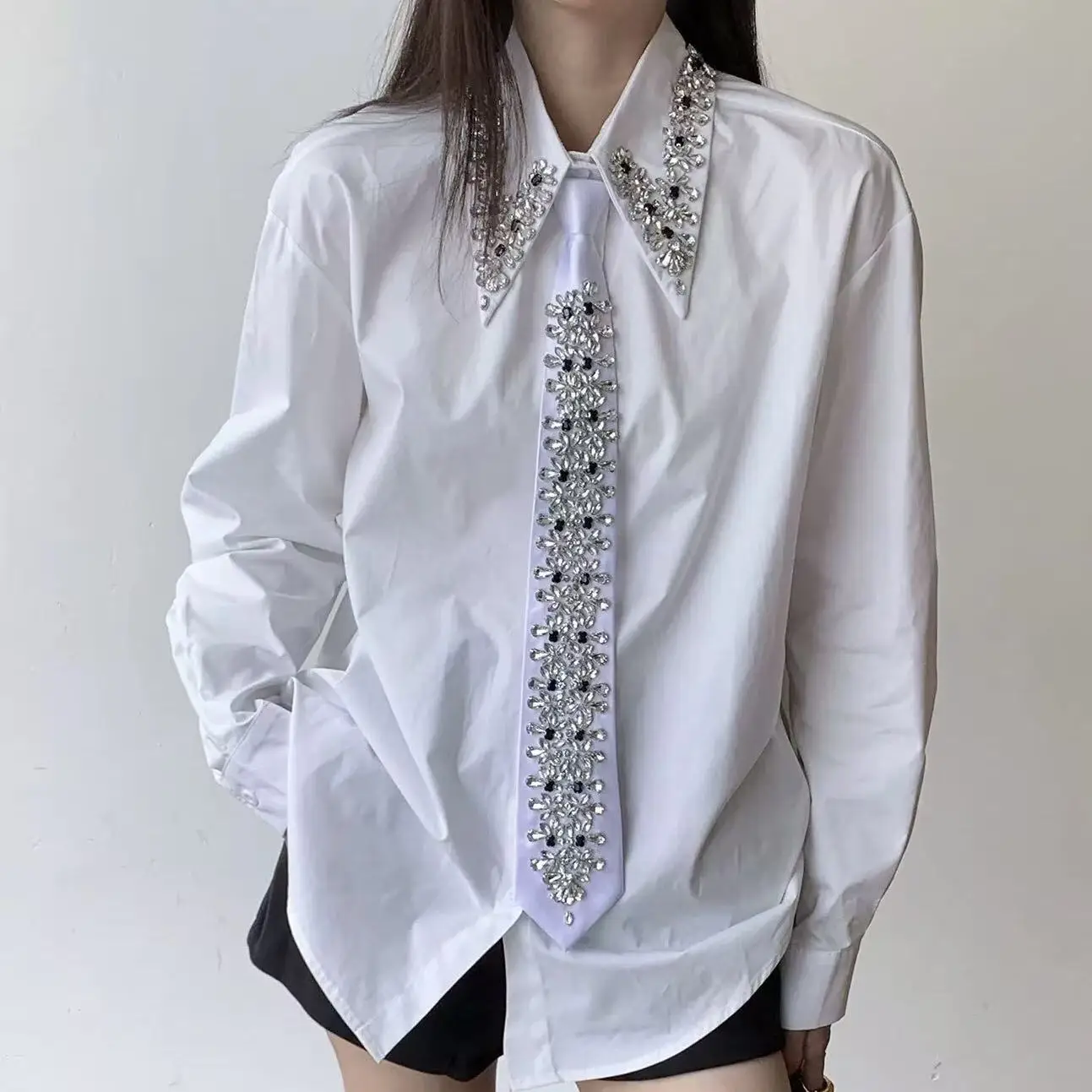 Handmade Heavy Industry Cotton Blouses Shirts Women 2026 Spring Summer Autumn Trend Long Sleeve Black White Top Woman Clothes