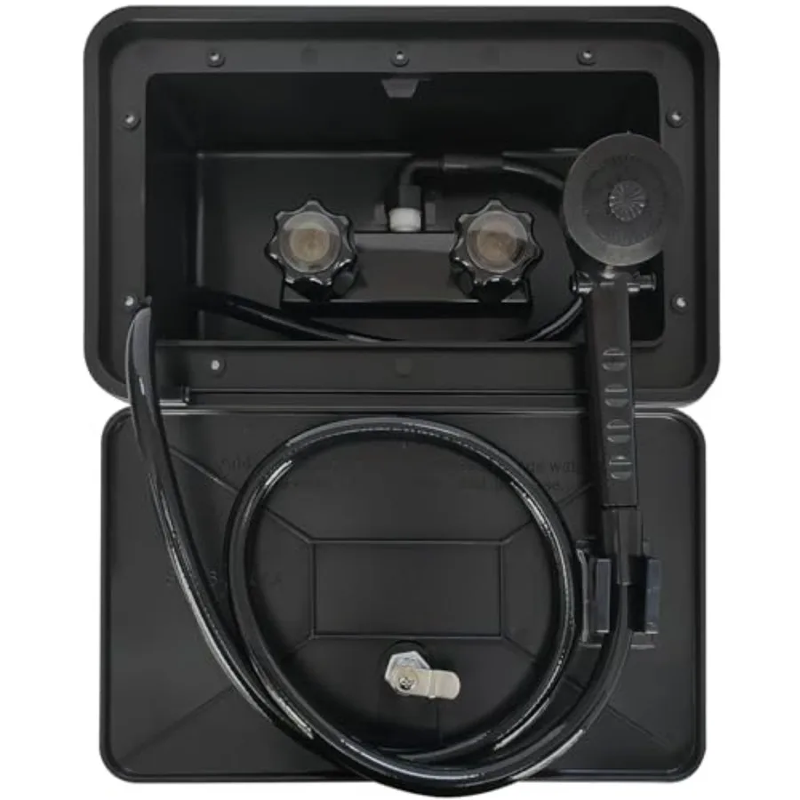 

RV Exterior Shower Box Kit RV Outdoor Shower with Camper RV Outside Showers Faucet Valve + Coiled Hose + Sprayer Head + Lock Re