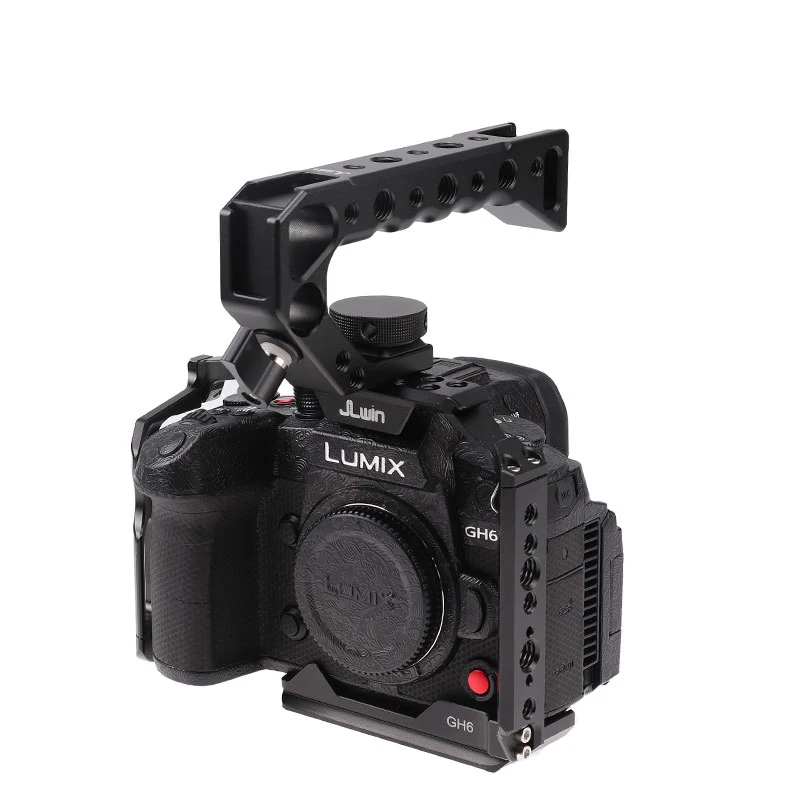 Gabbia per fotocamera Vlog GH6 in lega di alluminio per Panasonic LUMIX GH6 con fori filettati da 3/8 pollici 1/4 pollici kit Lycra fori scarpe fredde