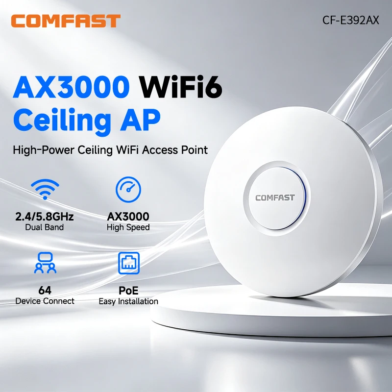 COMFAST CF-E392AX WiFi6 Ceiling AP 2974Mbps Dual Band 2.4G 5.8G Gigabit Port POE 48V AC Management Indoor Wireless Access Point