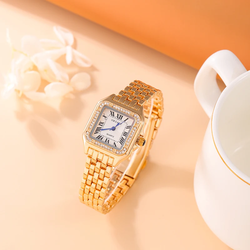 Luxury Women\'s Quartz Watch Fashion Leisure Diamond Simple Gold Silvery Steel Strip Wristwatch for Ladies Gift Clock