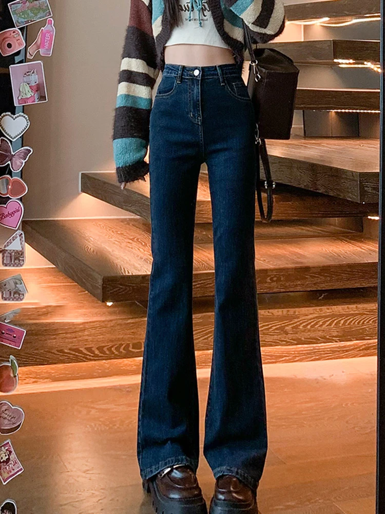 

High Waist Fleece Lined Flared Jeans Women's Autumn New Style Small Size Slimming Ankle Length Pants Casual Vintage Denim