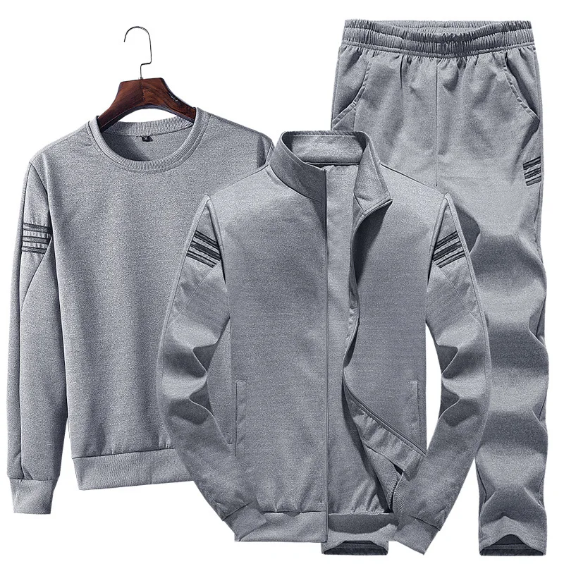 Heren Casual Sport 3 Delige Sets O-Hals Trui Vest Jas Lange Broek Drie Stukken Outfits Losse Sport Hardloop Jogging Sets