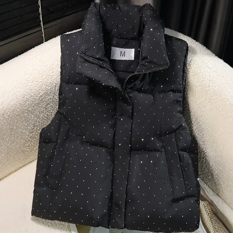 Women Short Cotton Vest New Autumn Winter Style Shiny Sleeveless Jackets Cotton Padded Vests Warm Waistcoat Women Zip Outerwear