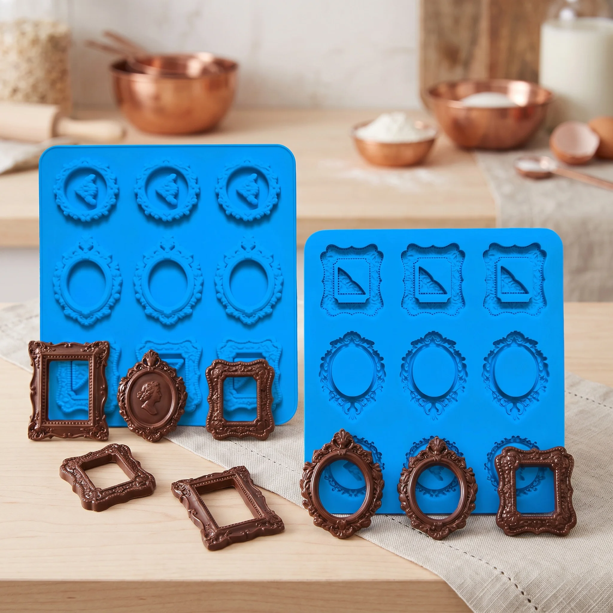 9-Cavity Photo Frame Shaped Silicone Candy Mold, Round Square Oval Chocolate Pudding Biscuit Mold, DIY Kitchen Utensils