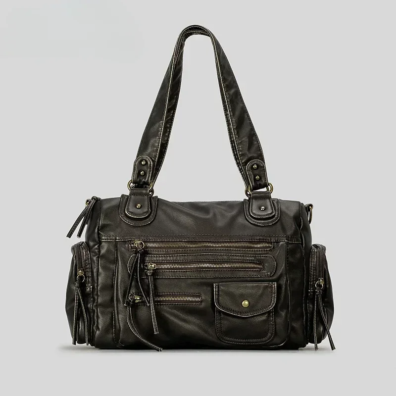 

Women's fashion retro old motorcycle bag large capacity washed Y2K hot girl shoulder messenger bag