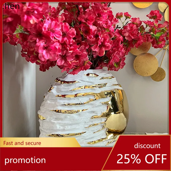 

Hxl electroplated gold ceramic vase flower basket crafts wedding ornaments