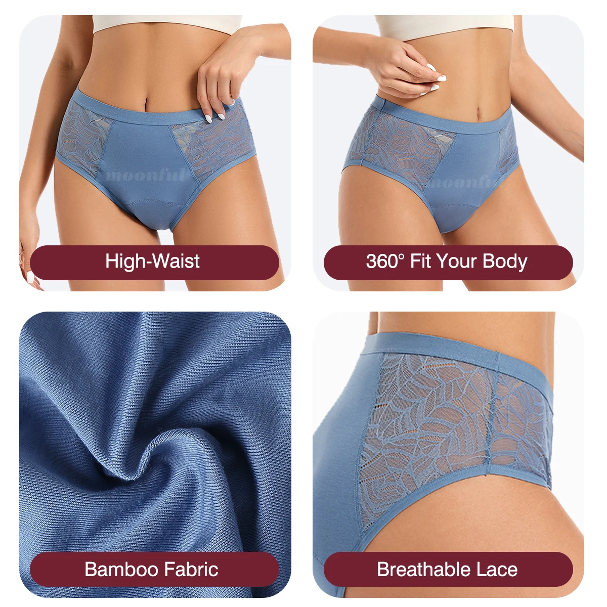 3PCS Menstrual Panties Pack Women Menstrual Cycle Absorbent Underwear Lace Period Brief Female High Waist Menstruation Underwear