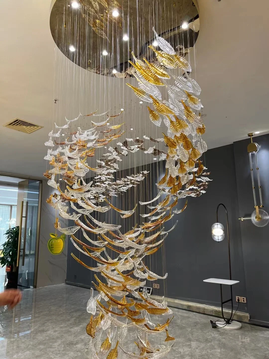 Large Modern Square Art Glass Leaf  Luxury Banquet Ceiling  for Hotel Custom  Project
