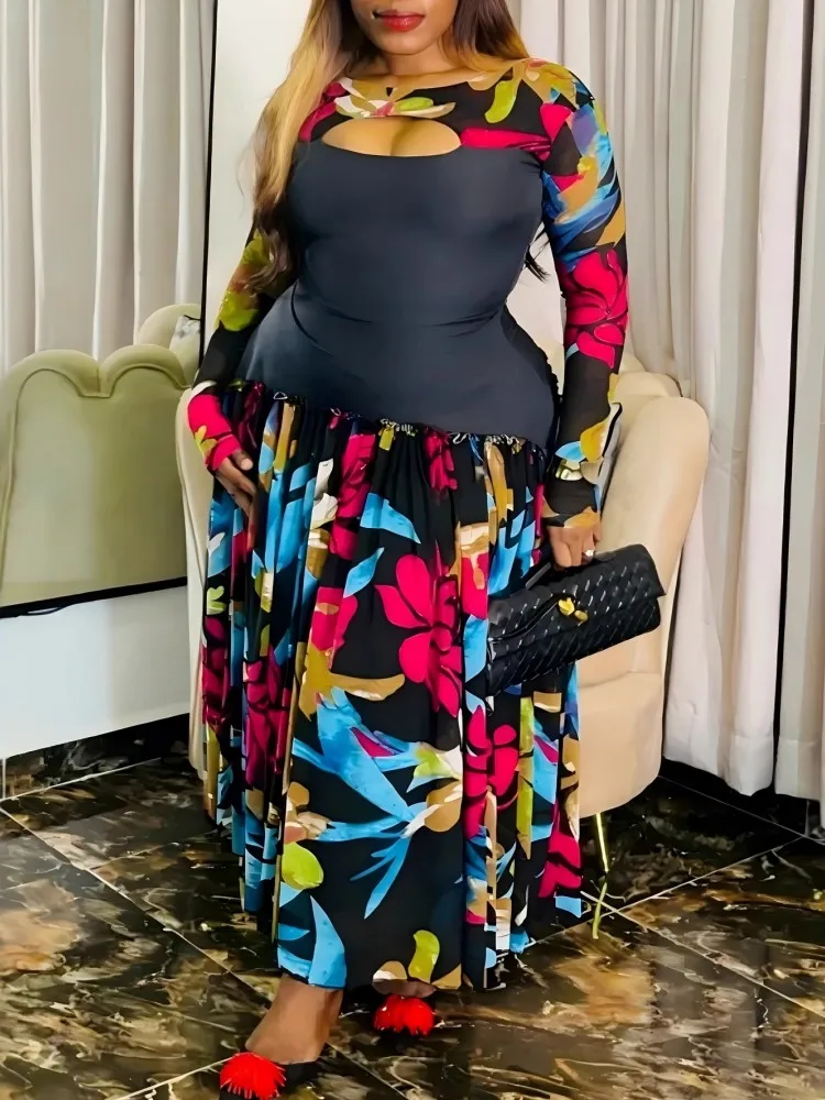 

L-5XL Одежда больших размеров Платья Женские халаты Осень Зима С длинным рукавом Уличный стиль Повседневное 3XL 4XL Платье макси большого размера Oversize