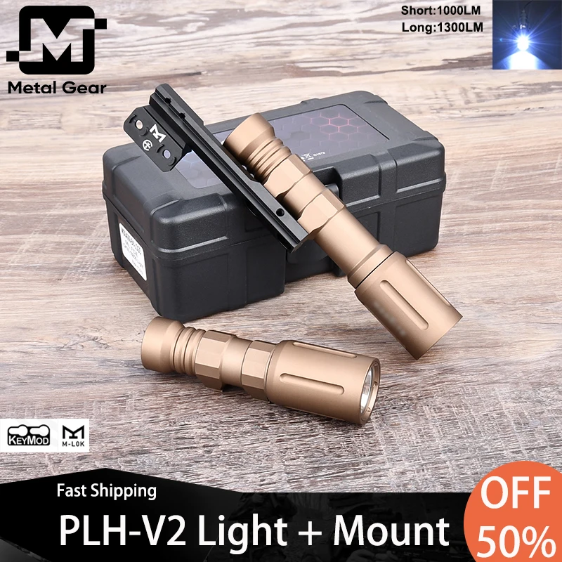 Tactical PLH-V2 Flashlight Metal Offset Base Set Wadsn Mount Fit M-lok Keymod 1300 Lumens Bright Hunting Scout Light Constant-on