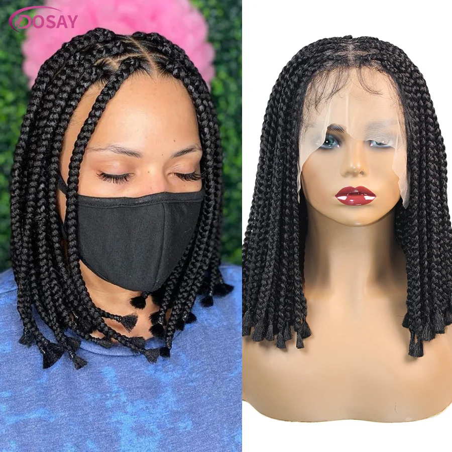 Synthetic Full Lace Front Braided Wig Short 10Inch Faux Locs Black Knotless Box Square Cornrows Dreadlock Wigs For Black Women