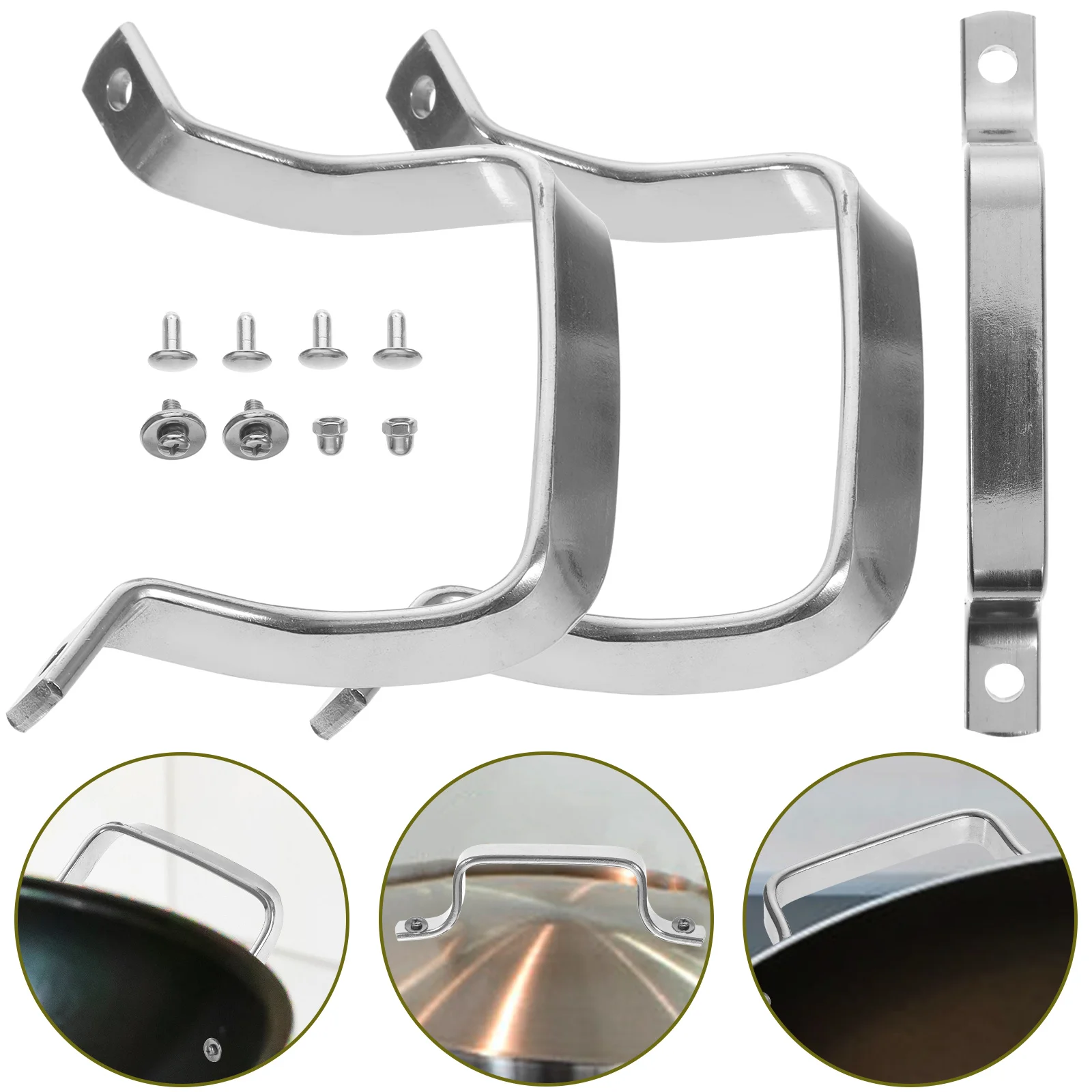 1 Set Stainless Steel Flat Strip Steam Pot Side Handle Replacement Wok Handle Boiler Side Grip Cookware Parts Pot Lid Lifters