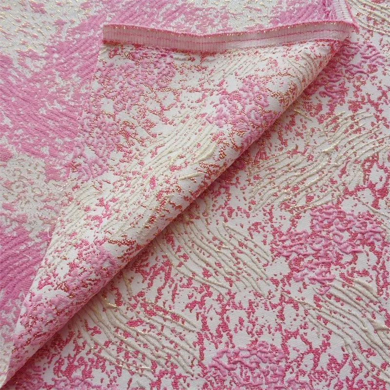 

New micro-elastic embossed jacquard pearl floral print fashion fabric dress