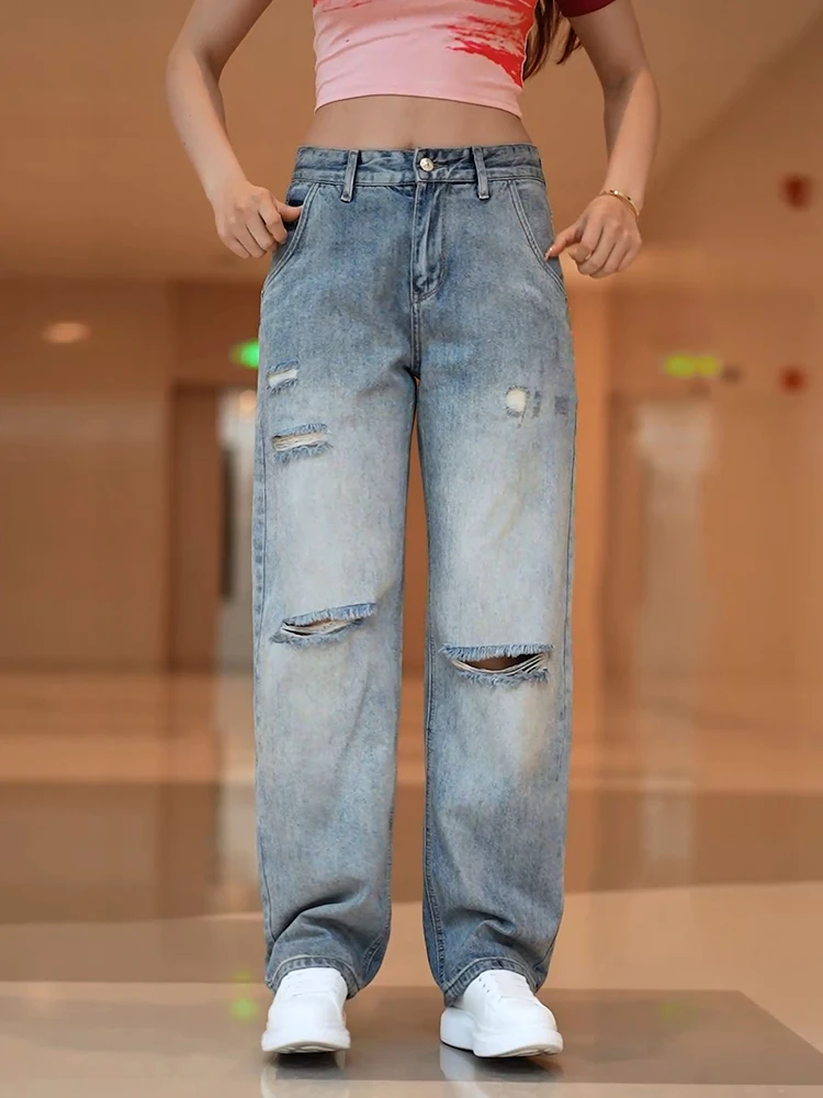 

Новые мужские джинсы 2024 года: рваные, в американском ретро-стиле, прямые, повседневные, свободные, длинные брюки. Модный бренд, молодежный стиль.