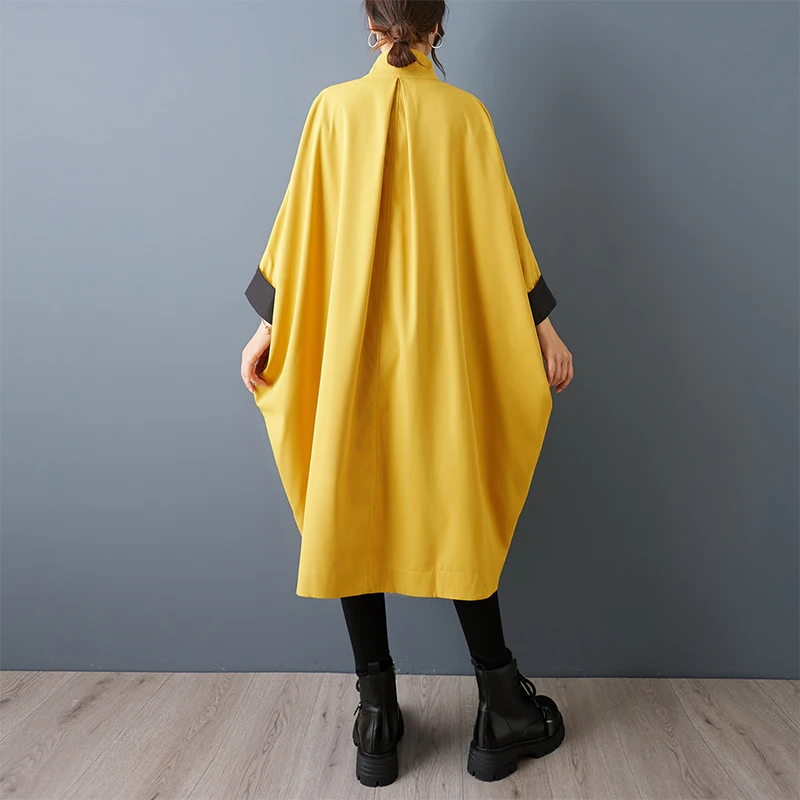 سترة واقية كاجوال كبيرة الحجم بياقة واقفة من Batwing Sve سترة واقية للربيع والخريف ملابس خارجية طويلة غير منتظمة من ألياف البوليستر #4