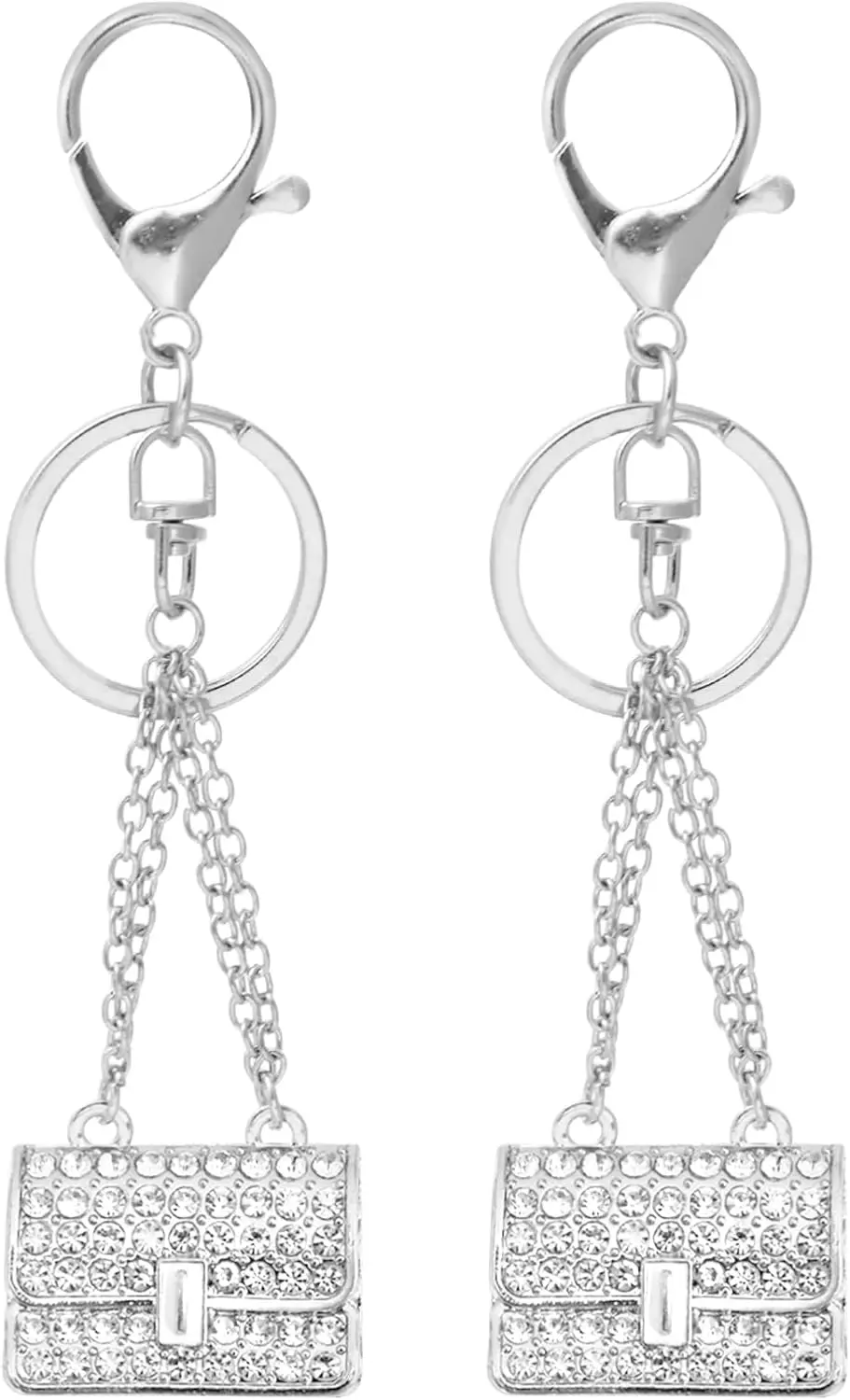 

Two Sparkling Mini Bag Shape Keychains Rhinestone Pendant Lovely Handbag Car Key Decoration Accessories