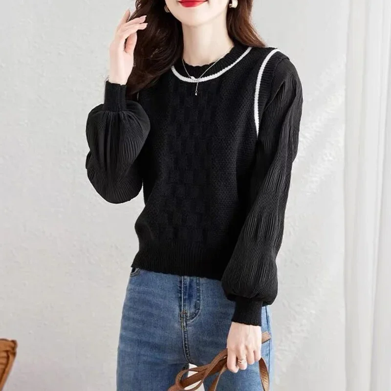 Women Clothing Solid Loose Casual O-neck Pullovers Autumn New Sweet Fashion Elegant Knitted Tops