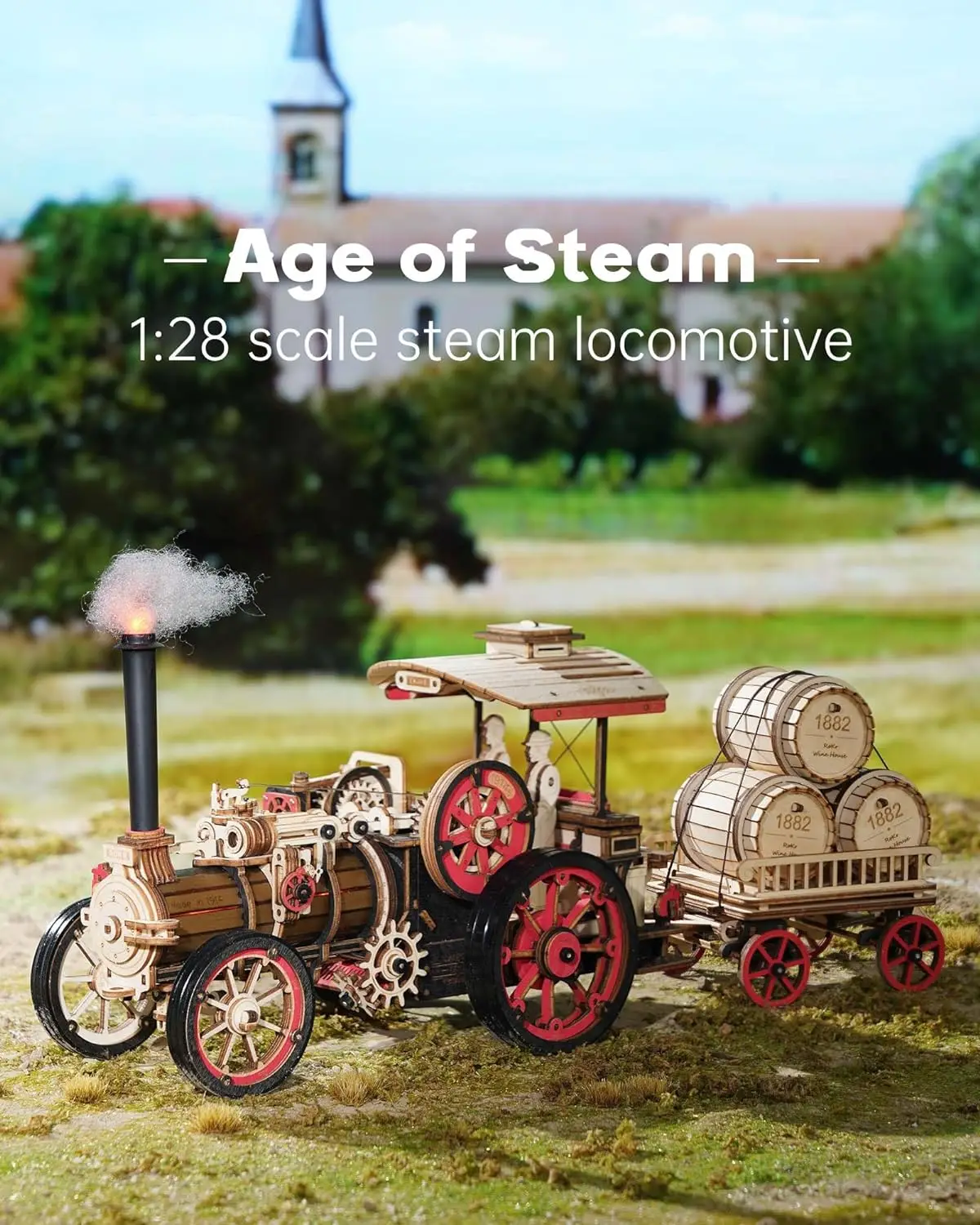 Robotime rokr 3D Puzzle Steam Engine Tractor Model Kit Electric Vintage Car Vehicle Hobbies for Men Birthday Christmas