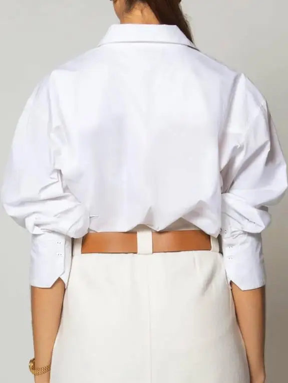 

Loose Women's Shirt Fashionable Classic Style Simple and Pure White Lapel Button Front Long Sleeved Shirt Suitable for Work